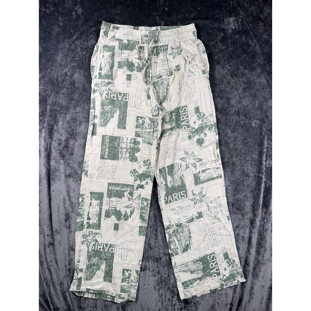 Urban Outfitters Post Card Wide Leg Pants Womens Small Palazzo Tan Green Boho